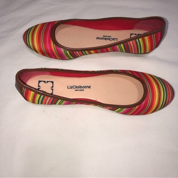 Liz Claiborne New York Striped Ballet Flats Size 9 8.5 Fabric Stripes Colorful - Picture 3 of 9